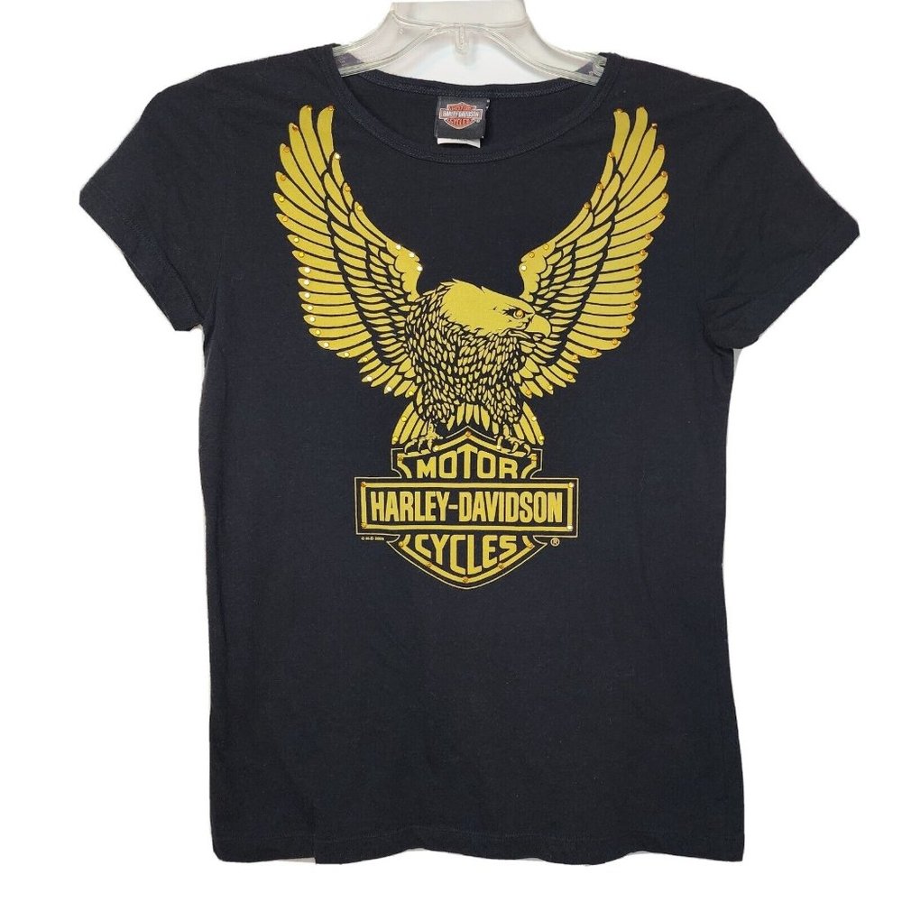 Harley Davidson Studded Bling Eagle Graphic T Shirt - Women's Medium Slim Fit